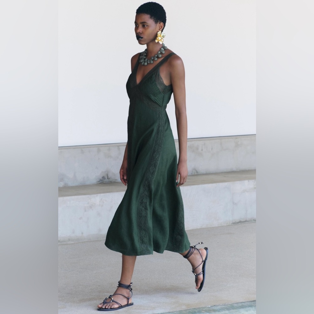ZARA Linen Green Maxi Dress - Picture 3 of 16